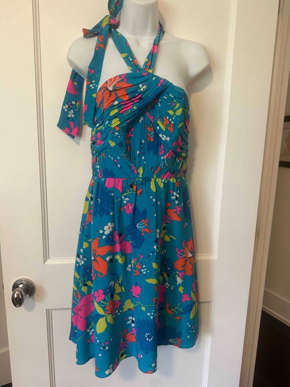 Shoshanna Teal Floral Halter Midi Dress